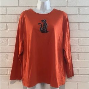 Bedazzled Orange Kitty Long-sleeve Tee 🖤